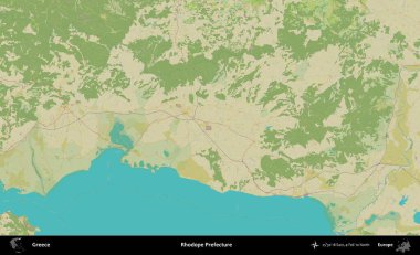 Rodop Bölgesi. Yunanistan 'ın Topografik İnsani Stil Haritası İdari Alanı