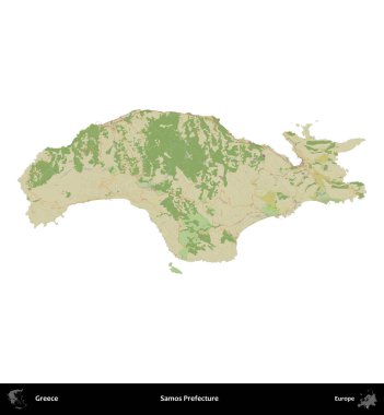 Samos Bölgesi. Yunanistan 'ın idari bölgesi Topografik İnsani Stil Haritasında beyaza izole edildi