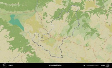 Serres Belediyesi. Yunanistan 'ın idari alanı Topografik İnsani Stil Haritasında özetlendi