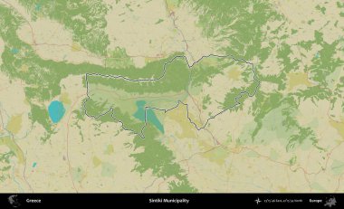 Sintiki Belediyesi. Yunanistan 'ın idari alanı Topografik İnsani Stil Haritasında özetlendi