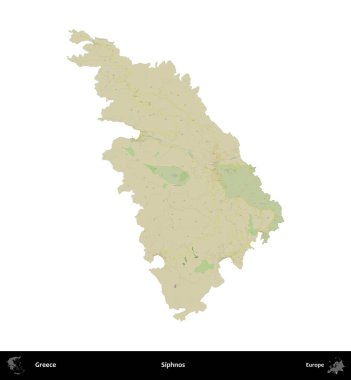 Siphnos. Yunanistan 'ın idari bölgesi Topografik İnsani Stil Haritasında beyaza izole edildi