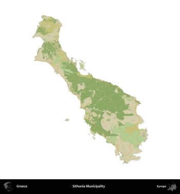 Sithonia Belediyesi. Yunanistan 'ın idari bölgesi Topografik İnsani Stil Haritasında beyaza izole edildi