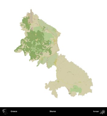 Skuros. Yunanistan 'ın idari bölgesi Topografik İnsani Stil Haritasında beyaza izole edildi