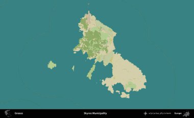 Skyros Belediyesi. Yunanistan 'ın idari alanı kararmış Topografik İnsani Yardım Stili Haritasında vurgulandı ve özetlendi