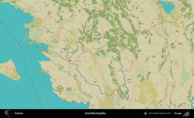 Souli Belediyesi. Yunanistan 'ın idari alanı Topografik İnsani Stil Haritasında özetlendi