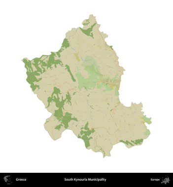 Güney Kynouria Belediyesi. Yunanistan 'ın idari bölgesi Topografik İnsani Stil Haritasında beyaza izole edildi