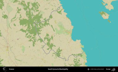 Güney Kynouria Belediyesi. Yunanistan 'ın idari alanı Topografik İnsani Stil Haritasında özetlendi