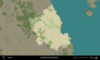Güney Kynouria Belediyesi. Yunanistan 'ın idari alanı kararmış Topografik İnsani Yardım Stili Haritasında vurgulandı ve özetlendi
