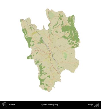 Sparta Belediyesi. Yunanistan 'ın idari bölgesi Topografik İnsani Stil Haritasında beyaza izole edildi