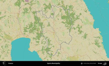 Sparta Belediyesi. Yunanistan 'ın idari alanı Topografik İnsani Stil Haritasında özetlendi