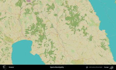 Sparta Belediyesi. Yunanistan 'ın Topografik İnsani Stil Haritası İdari Alanı