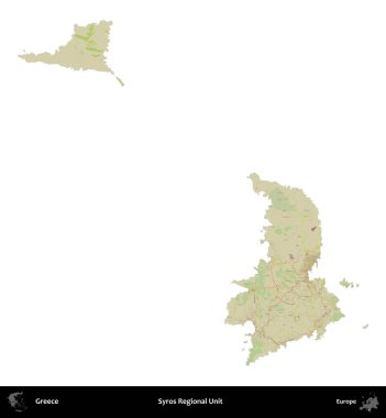 Syros Bölgesel Birimi. Yunanistan 'ın idari bölgesi Topografik İnsani Stil Haritasında beyaza izole edildi