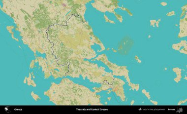 Teselya ve Orta Yunanistan. Yunanistan 'ın idari alanı Topografik İnsani Stil Haritasında özetlendi