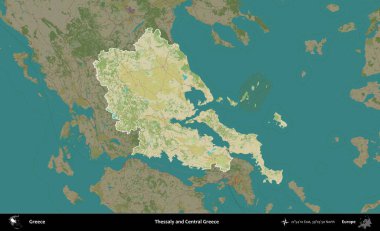 Teselya ve Orta Yunanistan. Yunanistan 'ın idari alanı kararmış Topografik İnsani Yardım Stili Haritasında vurgulandı ve özetlendi