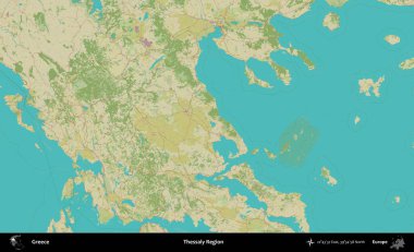 Teselya Bölgesi. Yunanistan 'ın Topografik İnsani Stil Haritası İdari Alanı