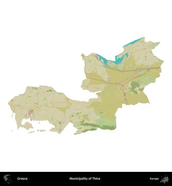 Thiva Belediyesi. Yunanistan 'ın idari bölgesi Topografik İnsani Stil Haritasında beyaza izole edildi