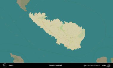 Tinos Bölgesel Birimi. Yunanistan 'ın idari alanı kararmış Topografik İnsani Yardım Stili Haritasında vurgulandı ve özetlendi