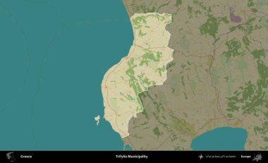 Trifylia Belediyesi. Yunanistan 'ın idari alanı kararmış Topografik İnsani Yardım Stili Haritasında vurgulandı ve özetlendi