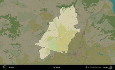 Tyrnavos. Yunanistan 'ın idari alanı kararmış Topografik İnsani Yardım Stili Haritasında vurgulandı ve özetlendi