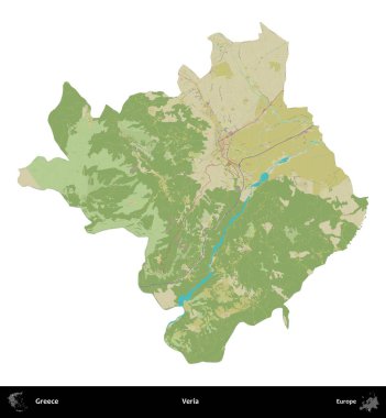 Veria. Yunanistan 'ın idari bölgesi Topografik İnsani Stil Haritasında beyaza izole edildi