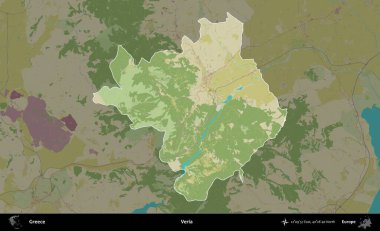 Veria. Yunanistan 'ın idari alanı kararmış Topografik İnsani Yardım Stili Haritasında vurgulandı ve özetlendi