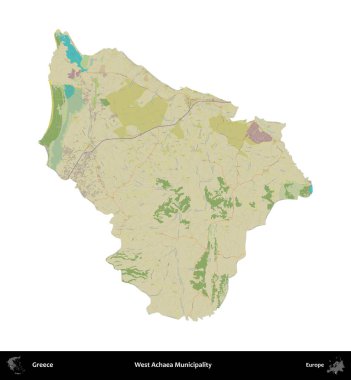 Batı Achaea Belediyesi. Yunanistan 'ın idari bölgesi Topografik İnsani Stil Haritasında beyaza izole edildi