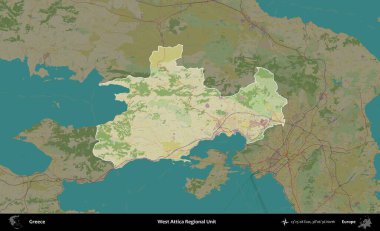 Batı Attica Bölgesel Birimi. Yunanistan 'ın idari alanı kararmış Topografik İnsani Yardım Stili Haritasında vurgulandı ve özetlendi