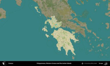 Mora, Batı Yunanistan ve İyon Adaları. Yunanistan 'ın idari alanı kararmış Topografik İnsani Yardım Stili Haritasında vurgulandı ve özetlendi