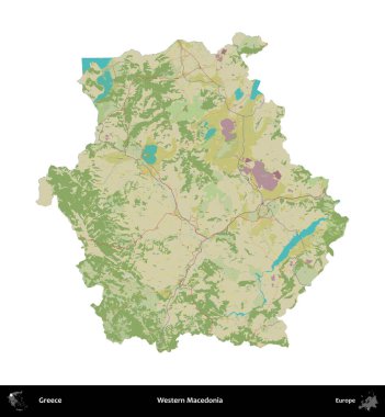 Batı Makedonya. Yunanistan 'ın idari bölgesi Topografik İnsani Stil Haritasında beyaza izole edildi