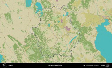 Batı Makedonya. Yunanistan 'ın idari alanı Topografik İnsani Stil Haritasında özetlendi