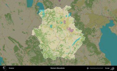 Batı Makedonya. Yunanistan 'ın idari alanı kararmış Topografik İnsani Yardım Stili Haritasında vurgulandı ve özetlendi