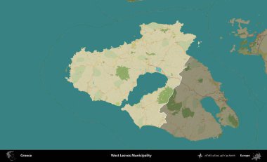 Batı Lesvos Belediyesi. Yunanistan 'ın idari alanı kararmış Topografik İnsani Yardım Stili Haritasında vurgulandı ve özetlendi