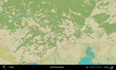 Xanthi Belediyesi. Yunanistan 'ın idari alanı Topografik İnsani Stil Haritasında özetlendi
