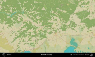 Xanthi Belediyesi. Yunanistan 'ın Topografik İnsani Stil Haritası İdari Alanı