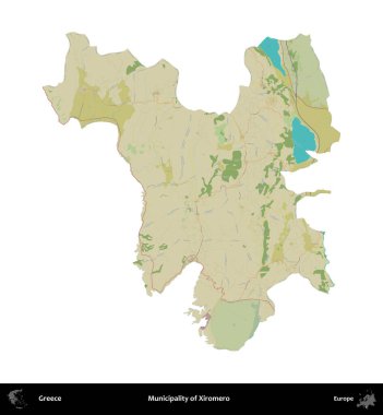 Xiromero Belediyesi. Yunanistan 'ın idari bölgesi Topografik İnsani Stil Haritasında beyaza izole edildi