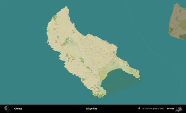 Zakynthos. Yunanistan 'ın idari alanı kararmış Topografik İnsani Yardım Stili Haritasında vurgulandı ve özetlendi