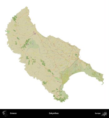 Zakynthos. Yunanistan 'ın idari bölgesi Topografik İnsani Stil Haritasında beyaza izole edildi