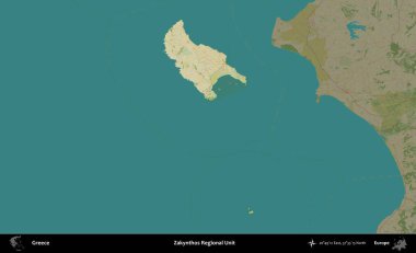 Zakynthos Bölgesel Birimi. Yunanistan 'ın idari alanı kararmış Topografik İnsani Yardım Stili Haritasında vurgulandı ve özetlendi
