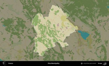 Zitsa Belediyesi. Yunanistan 'ın idari alanı kararmış Topografik İnsani Yardım Stili Haritasında vurgulandı ve özetlendi