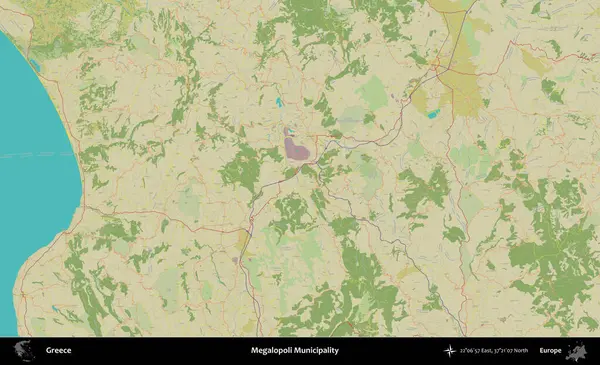 Megalopoli Belediyesi. Yunanistan 'ın Topografik İnsani Stil Haritası İdari Alanı