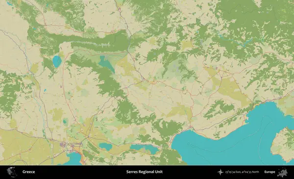 Bölgesel Serres Birimi. Yunanistan 'ın Topografik İnsani Stil Haritası İdari Alanı