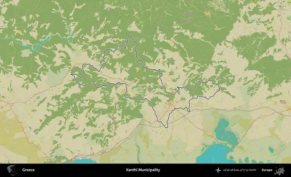 Xanthi Belediyesi. Yunanistan 'ın idari alanı Topografik İnsani Stil Haritasında özetlendi