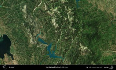 Agrafa Belediyesi. Temmuz 2022 'de çekilen Global Mozaik Sentinel-2 karolarından oluşan uydu görüntüsü üzerine Yunanistan' ın idari bölgesi