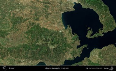 Almyros Belediyesi. Temmuz 2022 'de çekilen Global Mozaik Sentinel-2 karolarından oluşan uydu görüntüsü üzerine Yunanistan' ın idari bölgesi