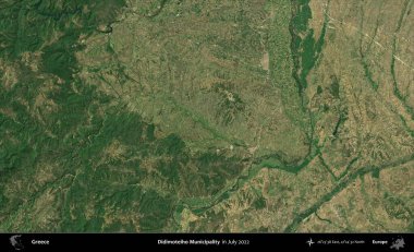 Didimoteiho Belediyesi. Temmuz 2022 'de çekilen Global Mozaik Sentinel-2 karolarından oluşan uydu görüntüsü üzerine Yunanistan' ın idari bölgesi