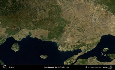 Evros Bölgesel Birimi. Ekim 2022 'de çekilen Global Mozaik Sentinel-2 karolarından oluşan bir uydu görüntüsü üzerine Yunanistan' ın idari alanı