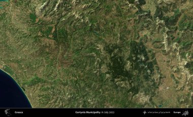 Gortynia Belediyesi. Temmuz 2022 'de çekilen Global Mozaik Sentinel-2 karolarından oluşan uydu görüntüsü üzerine Yunanistan' ın idari bölgesi