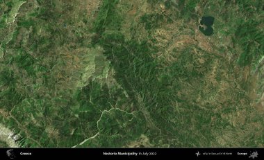 Nestorio Belediyesi. Temmuz 2022 'de çekilen Global Mozaik Sentinel-2 karolarından oluşan uydu görüntüsü üzerine Yunanistan' ın idari bölgesi