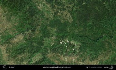 Kato Nevrokopi Belediyesi. Temmuz 2022 'de çekilen Global Mozaik Sentinel-2 karolarından oluşan uydu görüntüsü üzerine Yunanistan' ın idari bölgesi