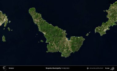 O 'elos Belediyesi. Temmuz 2022 'de çekilen Global Mozaik Sentinel-2 karolarından oluşan uydu görüntüsü üzerine Yunanistan' ın idari bölgesi